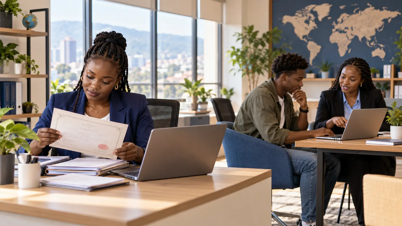Ngaija document specialist and student advisor supporting clients in the same office