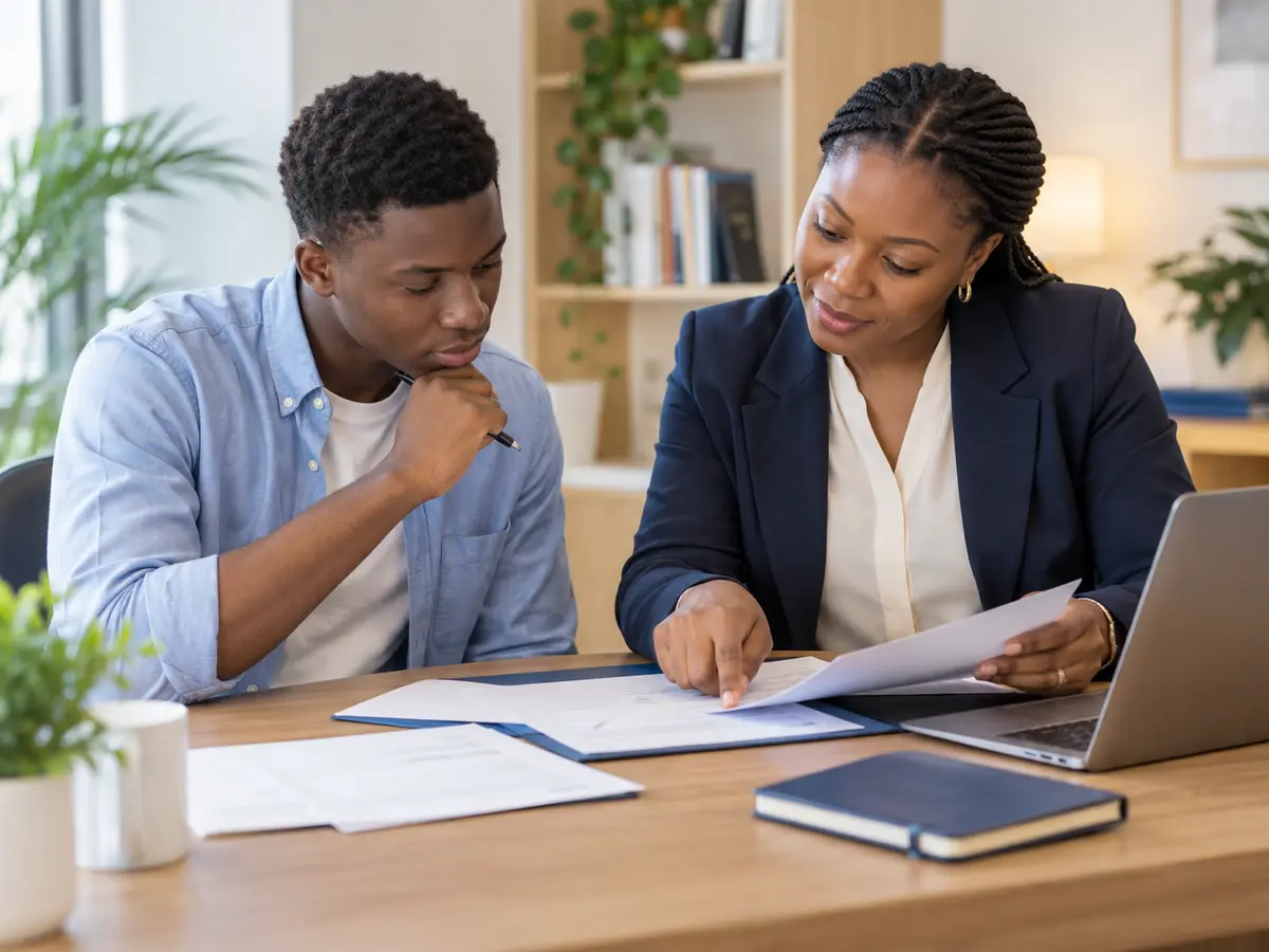 A student and a Ngaija advisor reviewing an international study application together